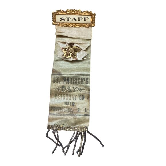 St Patricks day 1912 Staff Ribbon Badge Providence Ri Vintage Celebration Souven - Picture 3 of 15